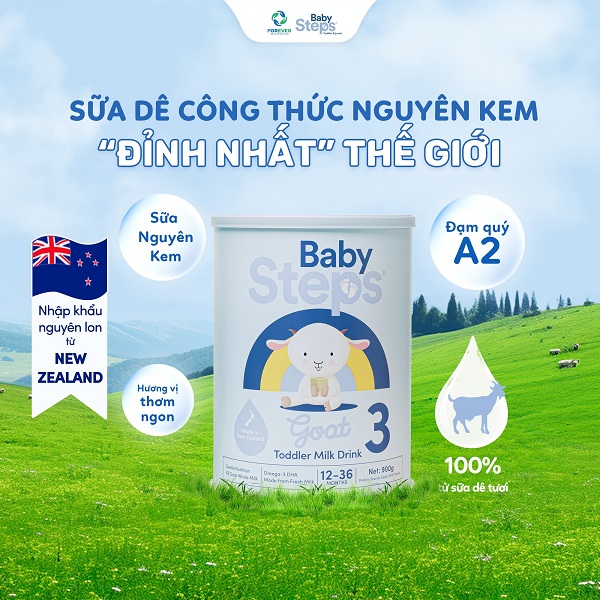 Sữa dê Baby Steps số 2 lon 900g cho trẻ từ 6-12 tháng