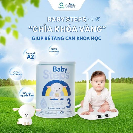 Sữa dê Baby Steps số 2 lon 900g cho trẻ từ 6-12 tháng
