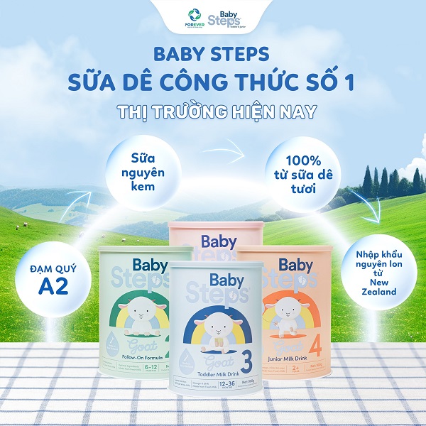 Sữa dê Baby Steps số 3 lon 900g cho trẻ từ 12-36 tháng