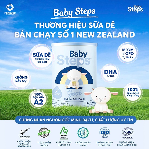 Sữa dê Baby Steps số 3 lon 900g cho trẻ từ 12-36 tháng