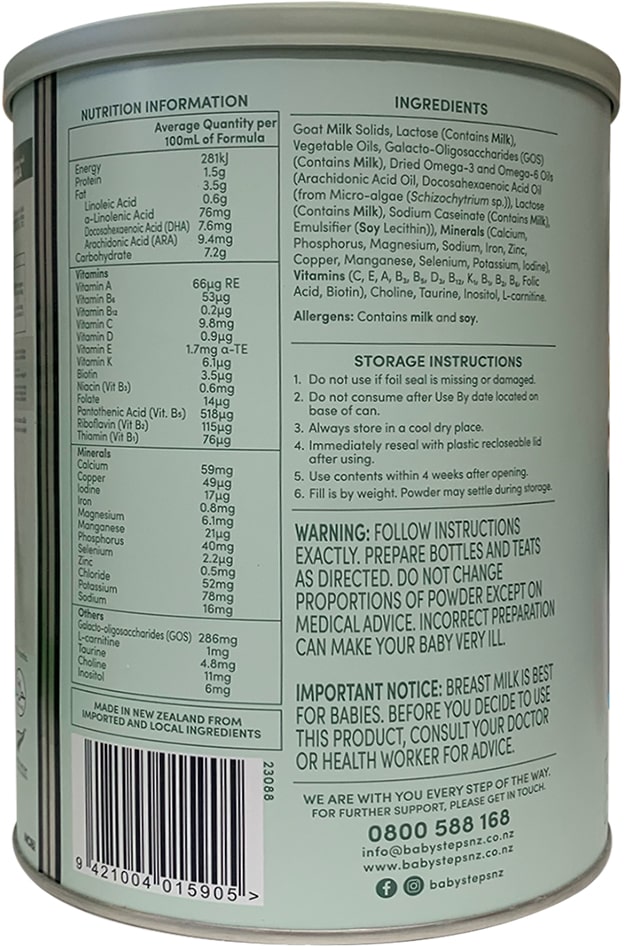 Sữa dê Baby Steps số 2 lon 900g cho trẻ từ 6-12 tháng