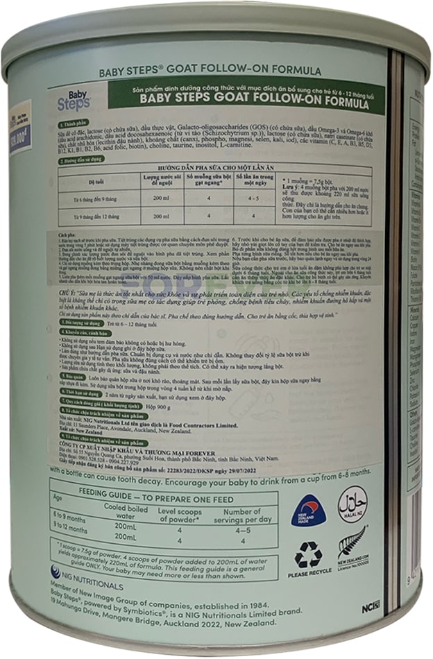 Sữa dê Baby Steps số 2 lon 900g cho trẻ từ 6-12 tháng