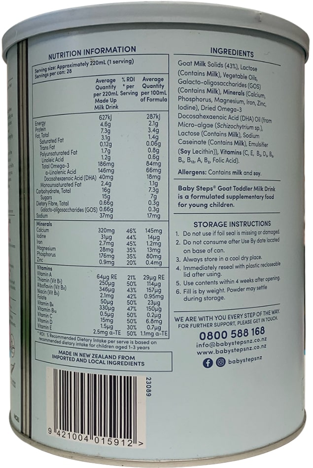 Sữa dê Baby Steps số 3 lon 900g cho trẻ từ 12-36 tháng