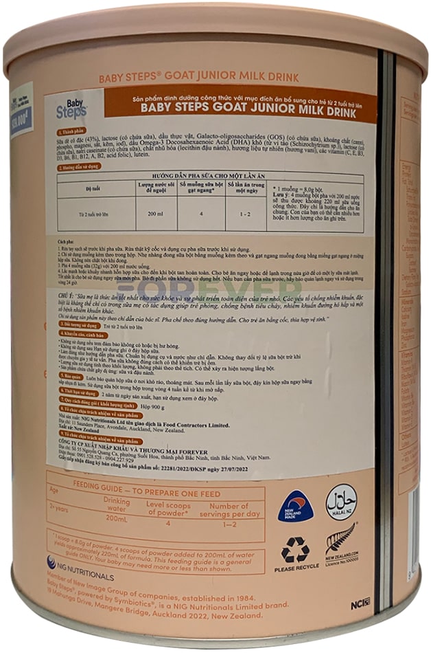 Sữa dê Baby Steps số 4 lon 900g cho trẻ từ 2 tuổi trở lên