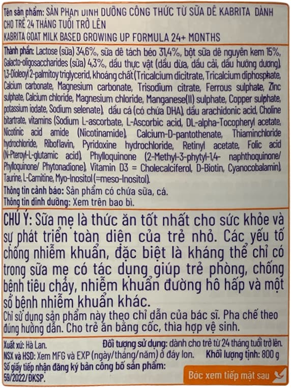 Sữa dê Kabrita số 3 lon 800g cho trẻ từ 24 tháng