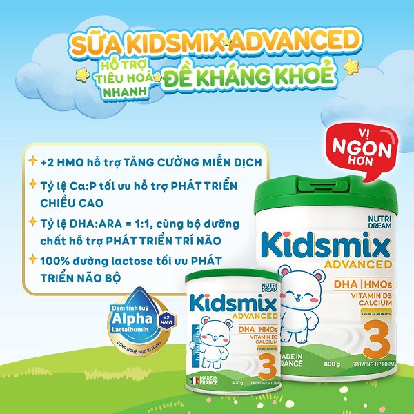 Sữa Kidsmix Advanced số 1 800g cho trẻ từ 0-12 tháng tuổi
