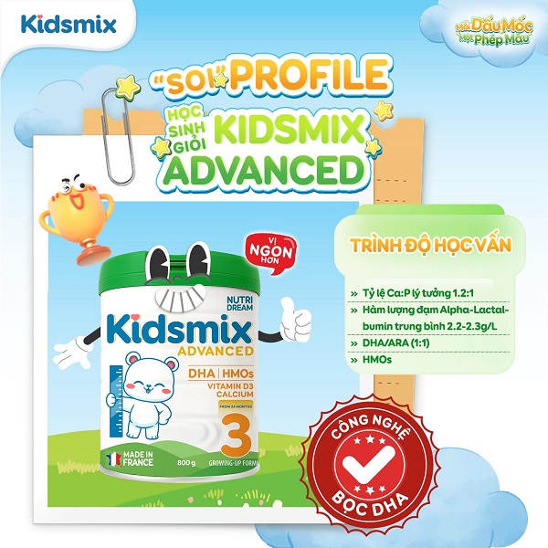 Sữa Kidsmix Advanced số 3 lon 800g cho trẻ từ 24-36 tháng tuổi