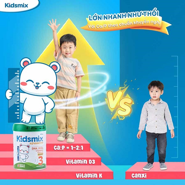 Sữa Kidsmix Advanced số 3 lon 800g cho trẻ từ 24-36 tháng tuổi