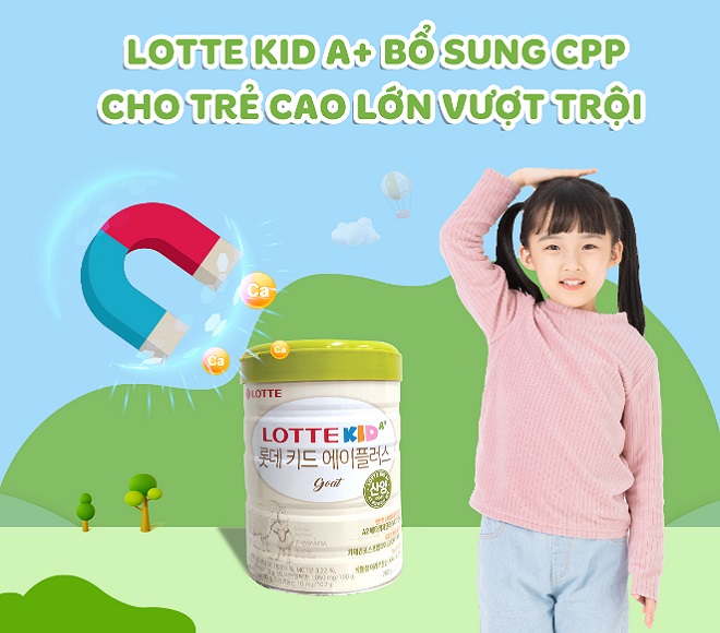 Sữa tăng chiều cao Lotte Kid A+ Hàn Quốc lon 760g cho trẻ 1-10 tuổi