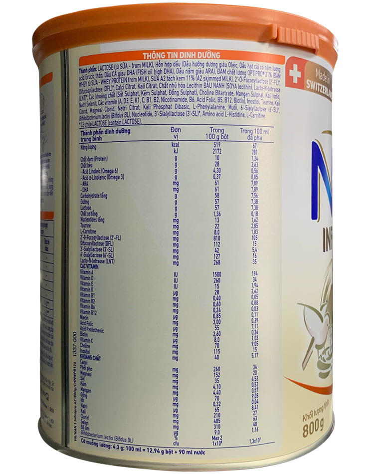 Sữa Nan InfiniPro A2 số 1 lon 800g cho trẻ 0-12 tháng