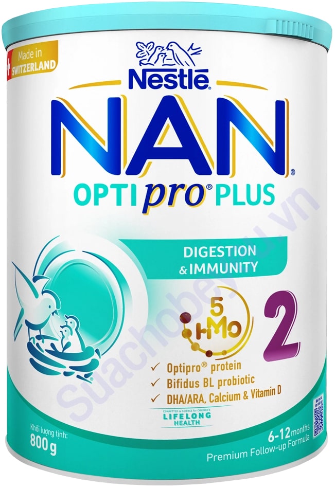 Sữa Nan Optipro Plus số 2 lon 800g cho trẻ 6 - 12 tháng tuổi