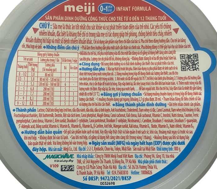 Sữa Meiji Infant Formula 800g nhập khẩu cho trẻ 0-1 tuổi