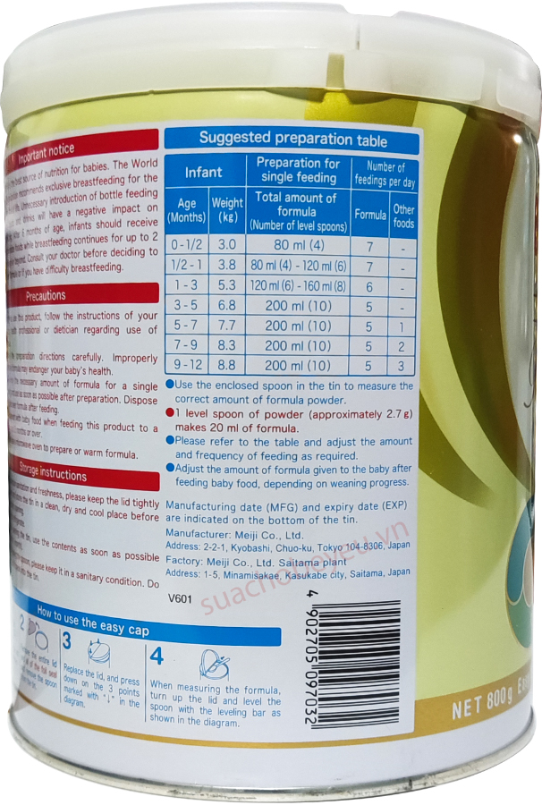 Sữa Meiji Premium Nhật Bản cho trẻ 0-1 tuổi lon 800g