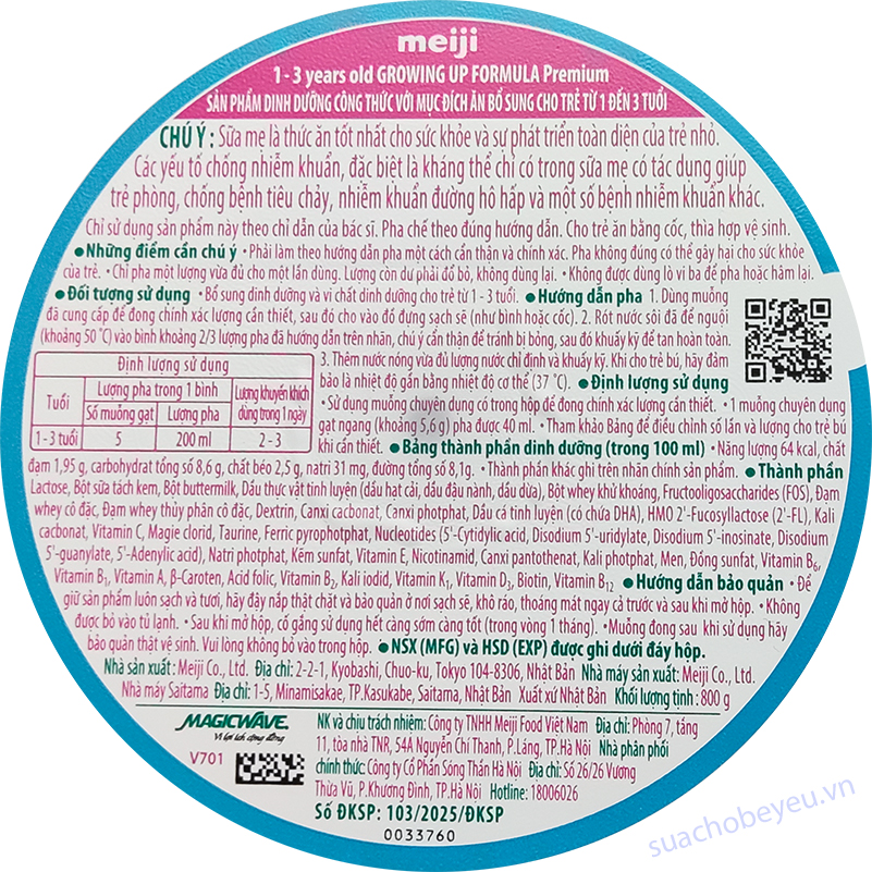 Sữa Meiji Premium Nhật Bản cho trẻ 1-3 tuổi lon 800g