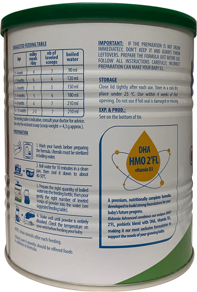 Sữa Kidsmix Advanced số 1 400g cho trẻ từ 0-12 tháng tuổi