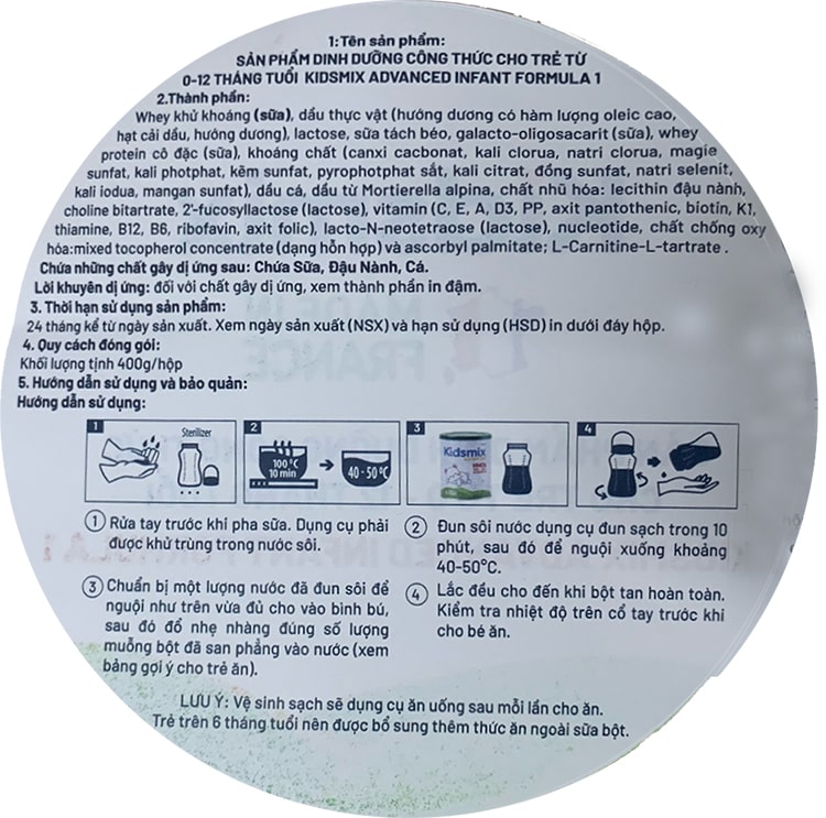 Sữa Kidsmix Advanced số 1 400g cho trẻ từ 0-12 tháng tuổi