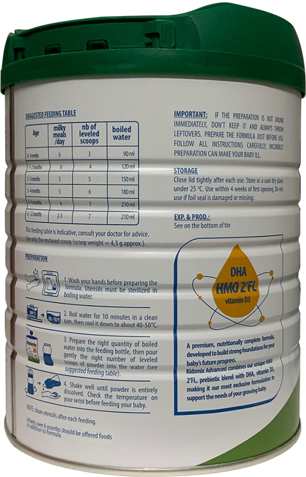 Sữa Kidsmix Advanced số 1 800g cho trẻ từ 0-12 tháng tuổi