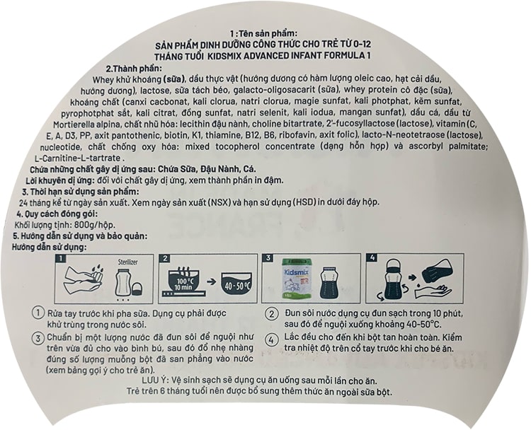 Sữa Kidsmix Advanced số 1 800g cho trẻ từ 0-12 tháng tuổi