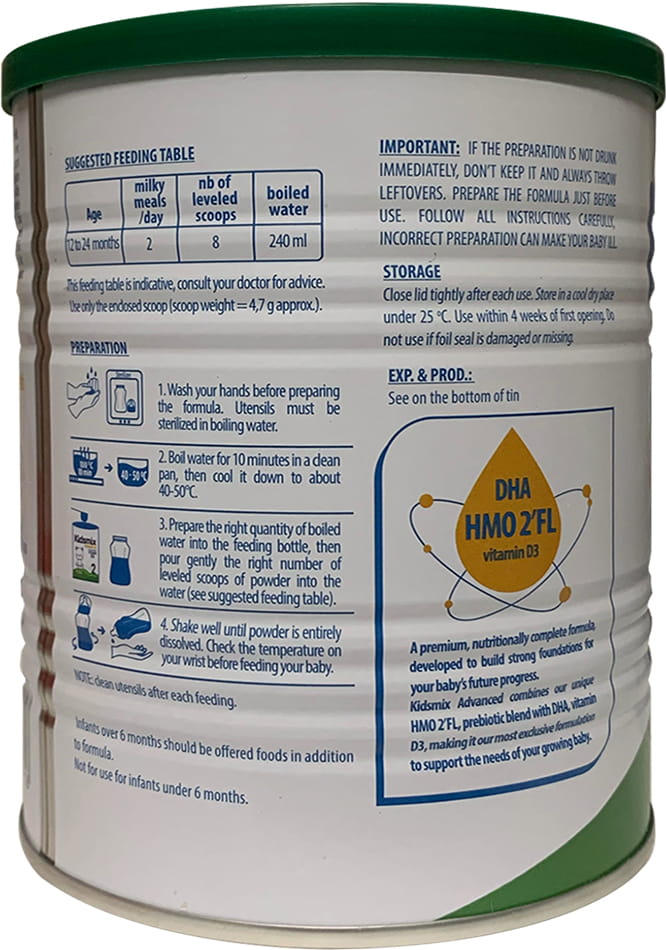Sữa Kidsmix Advanced số 2 400g cho trẻ từ 12-24 tháng tuổi