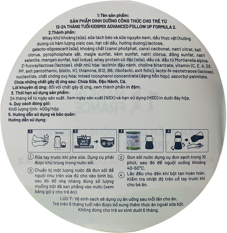Sữa Kidsmix Advanced số 2 400g cho trẻ từ 12-24 tháng tuổi