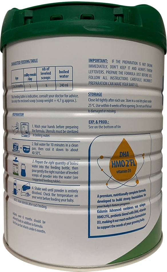 Sữa Kidsmix Advanced số 2 800g cho trẻ từ 12-24 tháng tuổi