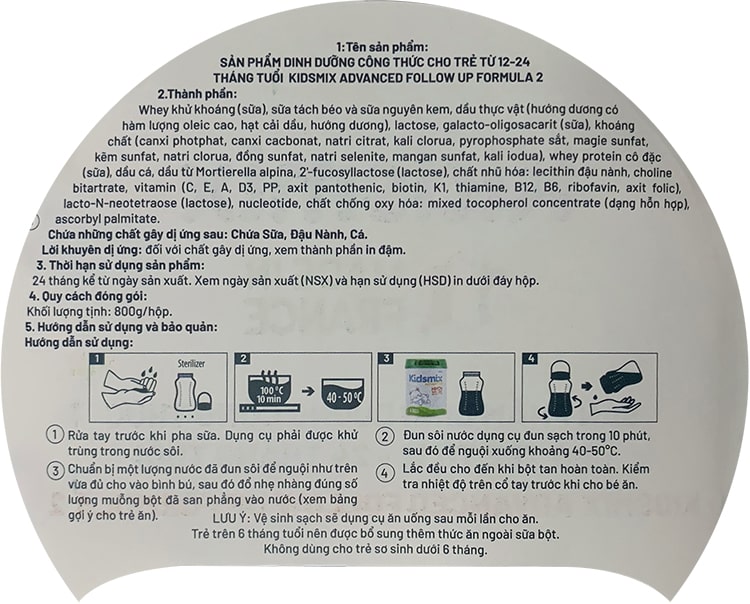 Sữa Kidsmix Advanced số 2 800g cho trẻ từ 12-24 tháng tuổi