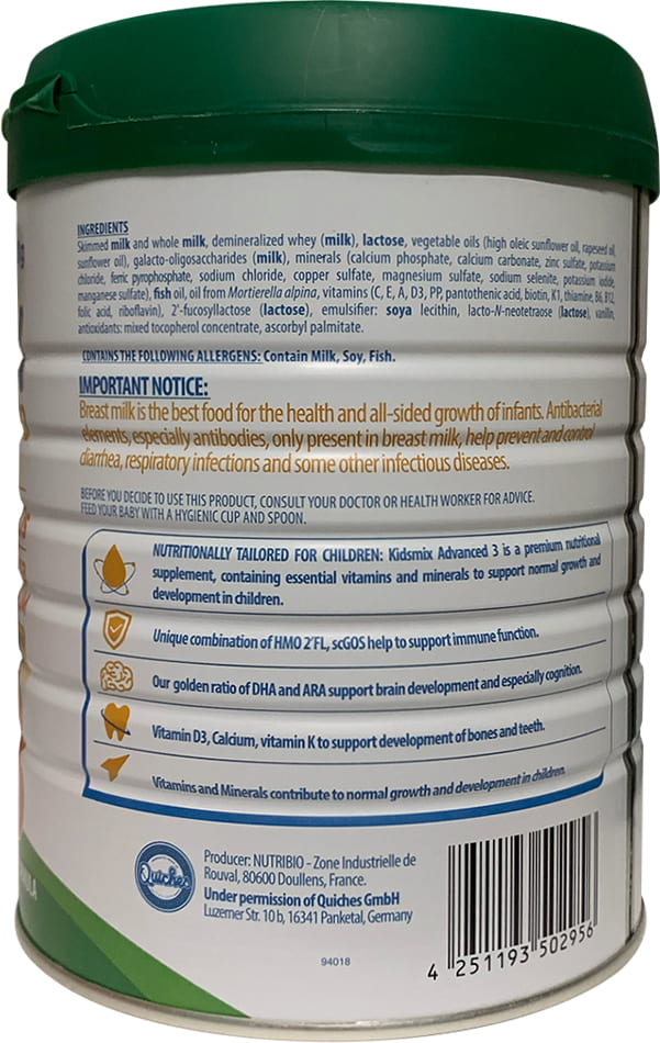 Sữa Kidsmix Advanced số 3 800g cho trẻ từ 24-36 tháng tuổi