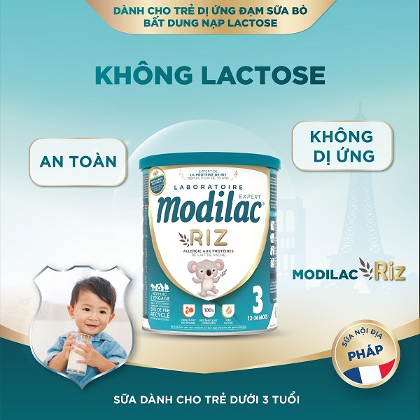 Sữa Modilac Expert Riz 3 lon 800g cho trẻ dị ứng đạm bò 1-3 tuổi