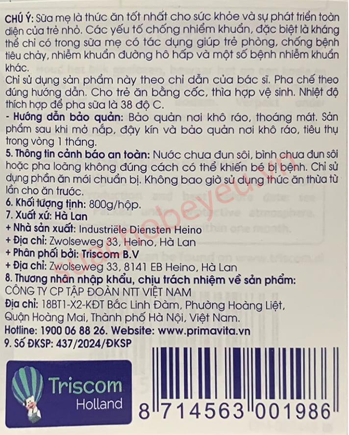 Sữa Primavita Premium số 2 lon 800g cho trẻ từ 6-12 tháng