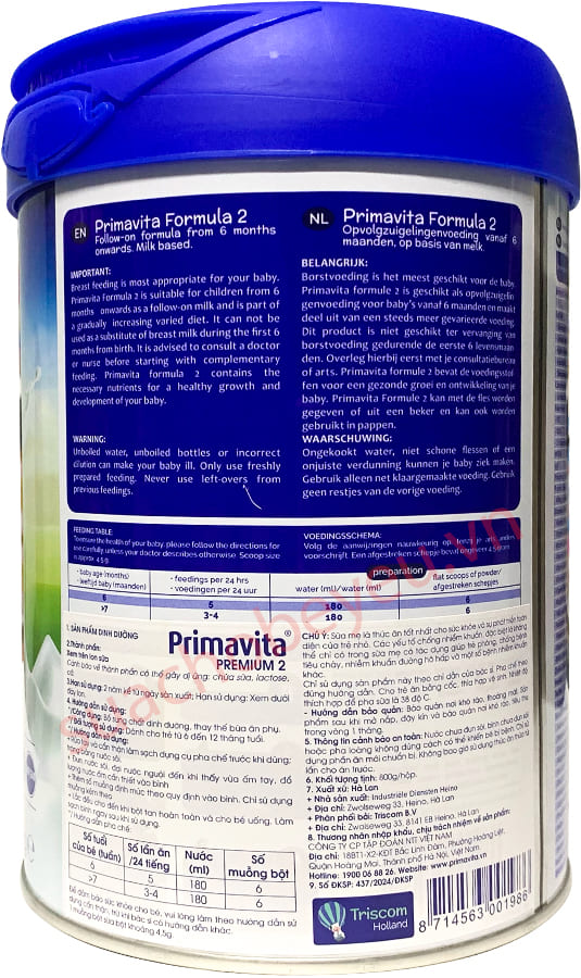 Sữa Primavita Premium số 2 lon 800g cho trẻ từ 6-12 tháng