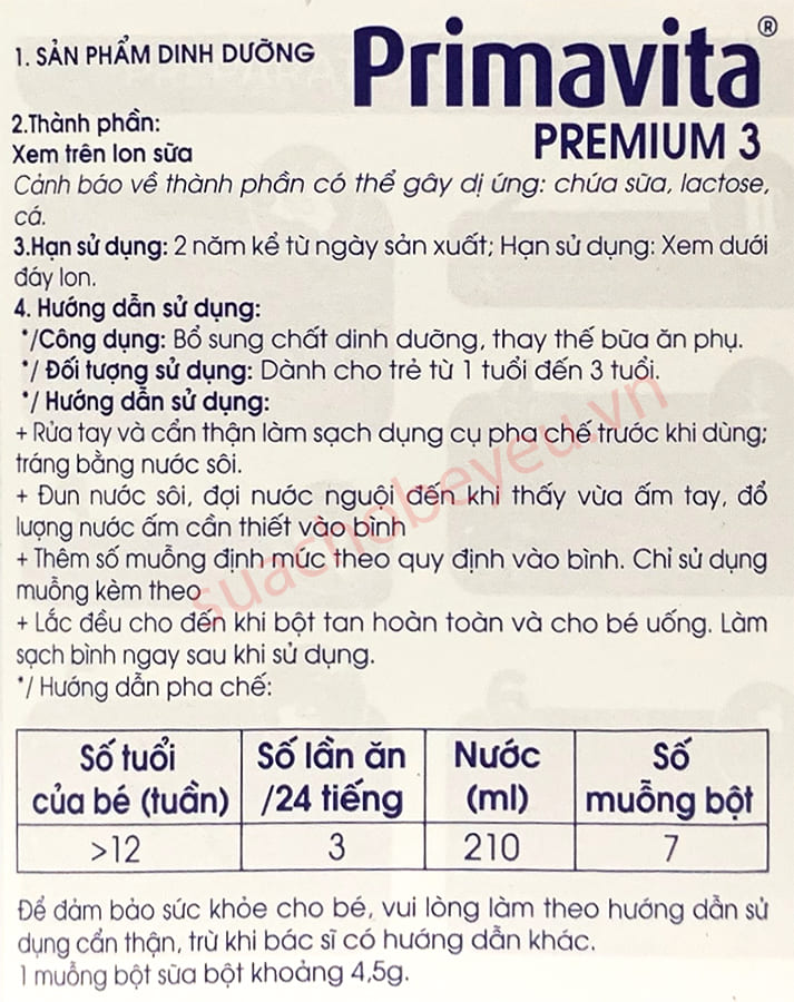 Sữa Primavita Premium số 3 lon 800g cho trẻ từ 12-36 tháng