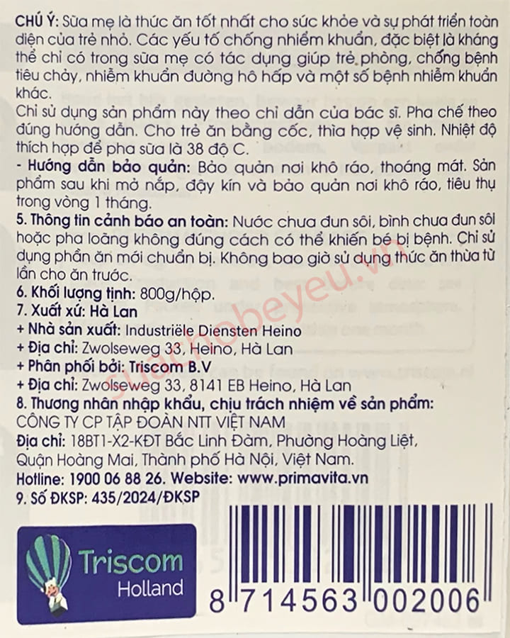 Sữa Primavita Premium số 3 lon 800g cho trẻ từ 12-36 tháng