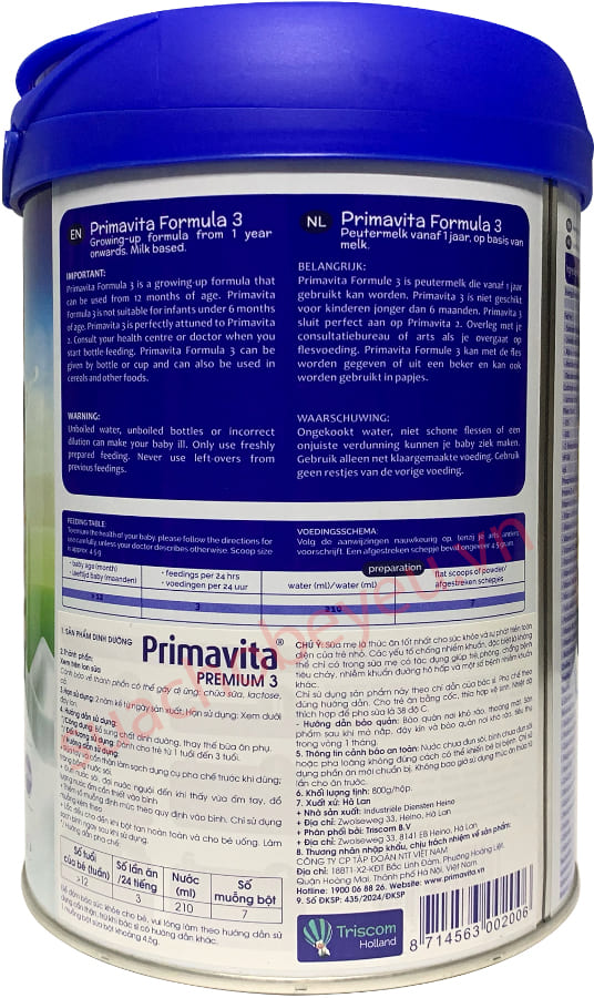 Sữa Primavita Premium số 3 lon 800g cho trẻ từ 12-36 tháng