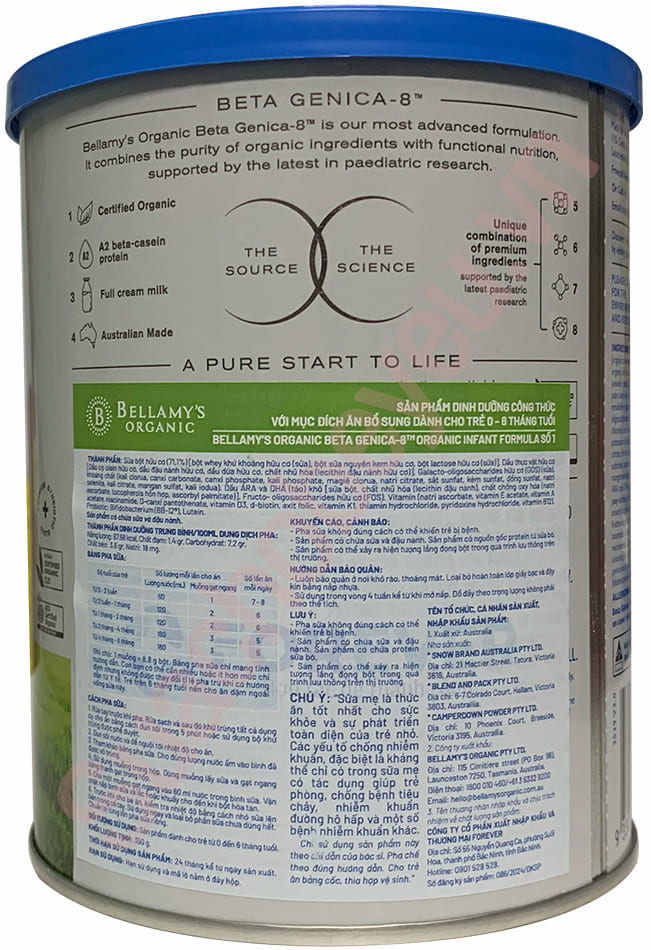 Sữa Bellamy's Organic đạm A2 số 1 lon 350g cho trẻ 0-6 tháng tuổi