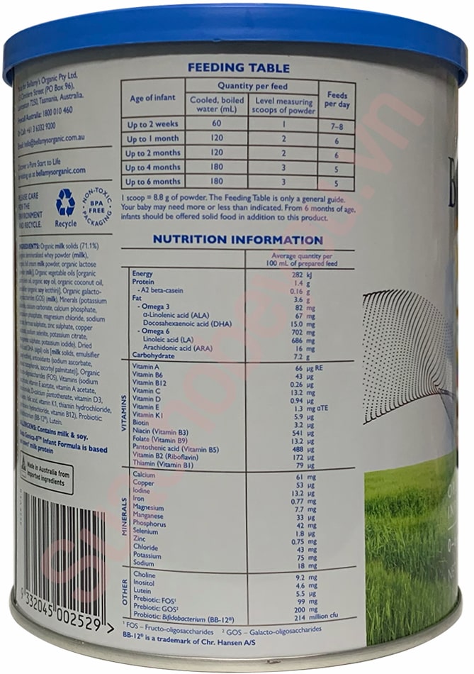 Sữa Bellamy's Organic đạm A2 số 1 lon 350g cho trẻ 0-6 tháng tuổi