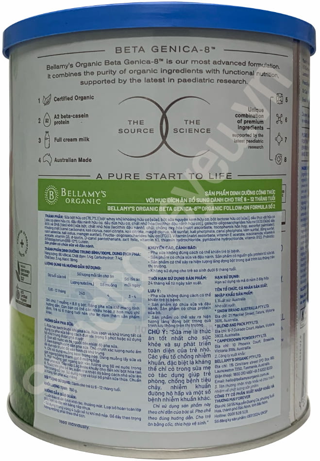 Sữa Bellamy's Organic đạm A2 số 2 lon 350g cho trẻ 6-12 tháng tuổi
