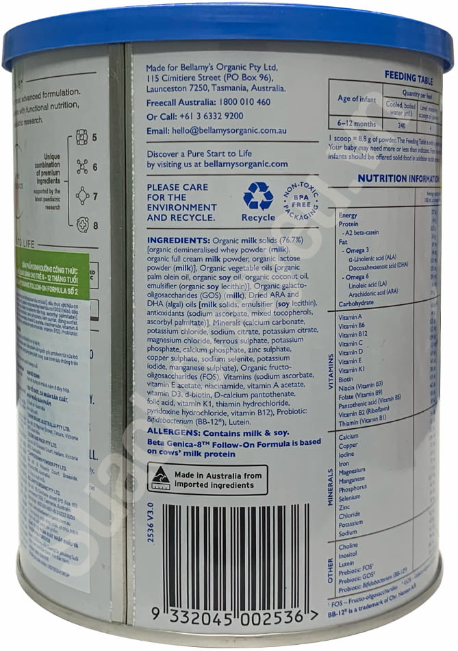 Sữa Bellamy's Organic đạm A2 số 2 lon 350g cho trẻ 6-12 tháng tuổi