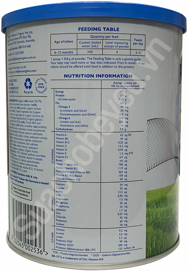 Sữa Bellamy's Organic đạm A2 số 2 lon 350g cho trẻ 6-12 tháng tuổi