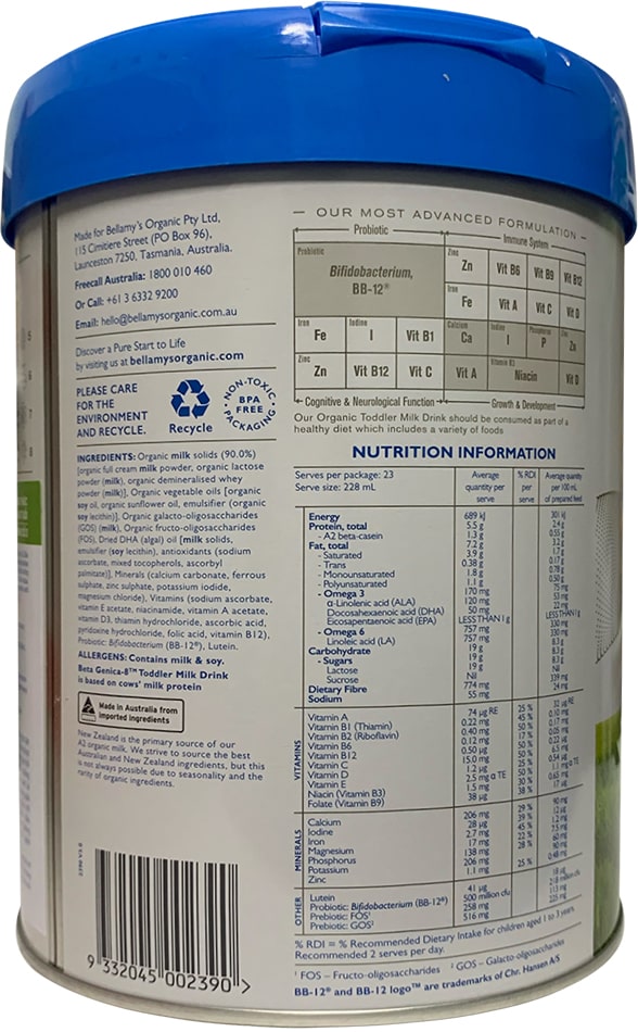 Sữa Bellamy's Organic đạm A2 số 3 lon 800g cho trẻ trên 12 tháng tuổi