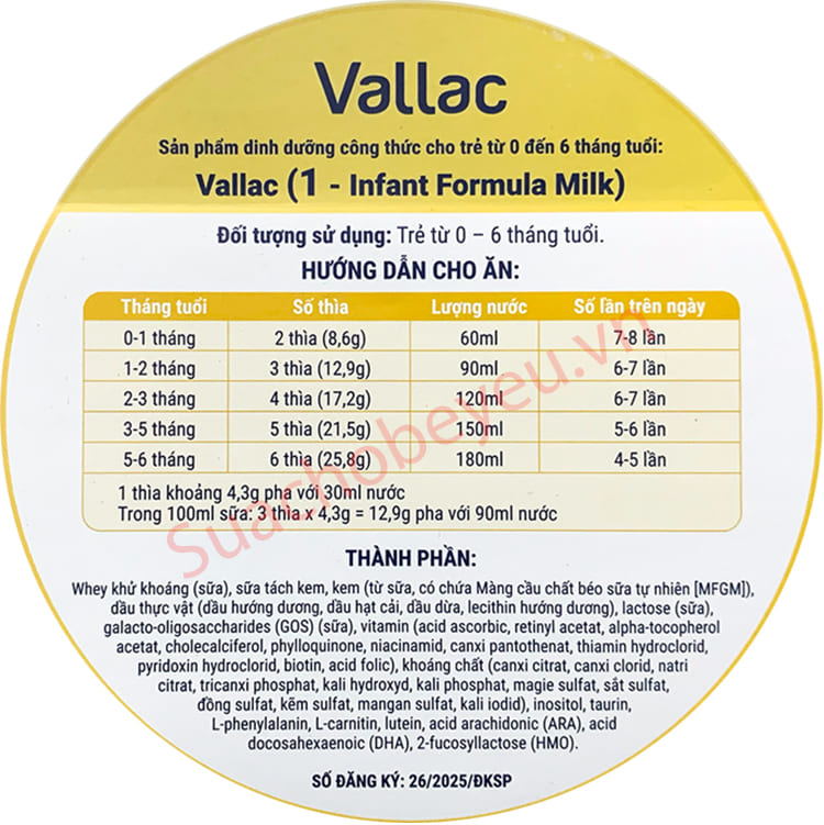 Sữa Vallac số 1 lon 800g cho trẻ từ 0-6 tháng