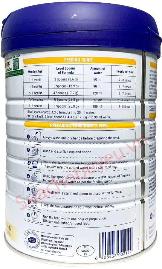 Sữa Vallac số 1 lon 800g cho trẻ từ 0-6 tháng