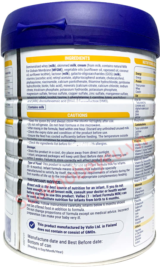 Sữa Vallac số 1 lon 800g cho trẻ từ 0-6 tháng