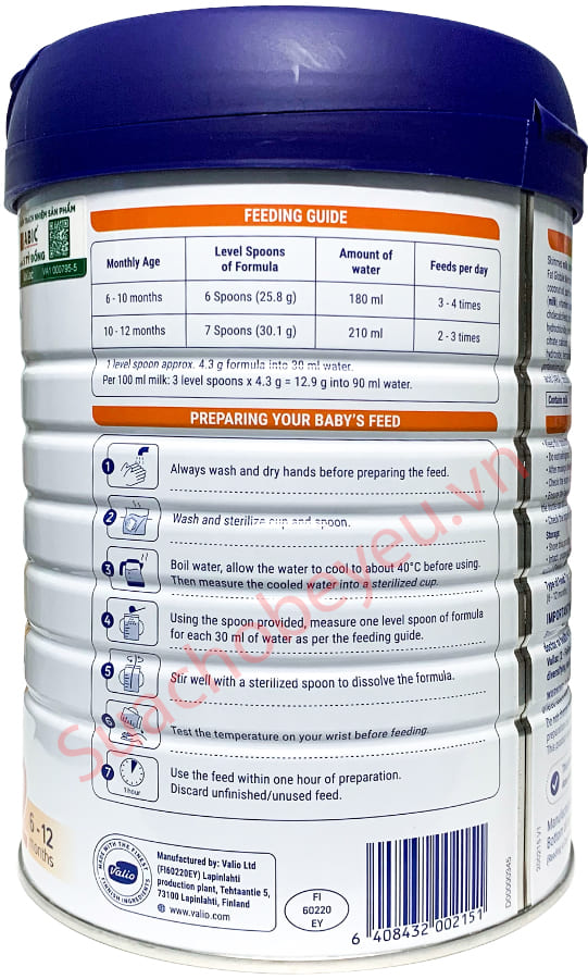 Sữa Vallac số 2 lon 800g cho trẻ từ 6-12 tháng