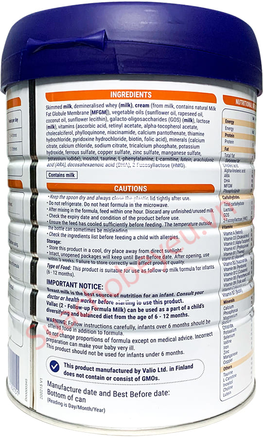 Sữa Vallac số 2 lon 800g cho trẻ từ 6-12 tháng