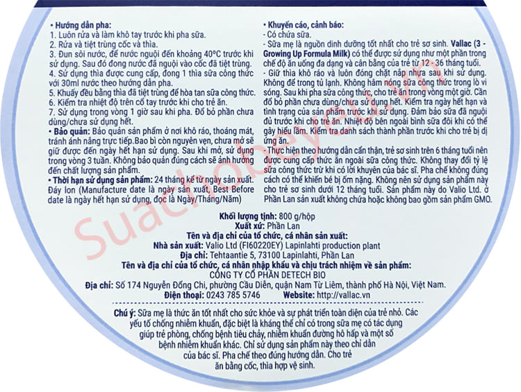 Sữa Vallac số 3 lon 800g cho trẻ từ 1-3 tuổi