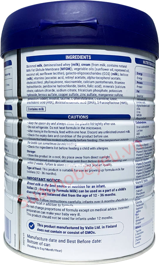 Sữa Vallac số 3 lon 800g cho trẻ từ 1-3 tuổi