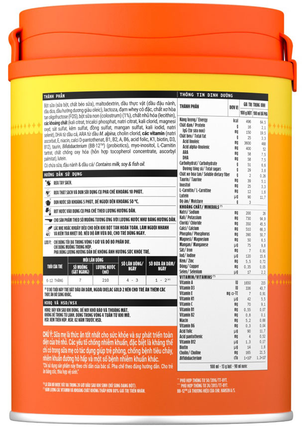 sữa dielac alpha gold số 2 lon 900g cho trẻn 6-12 tháng tuối