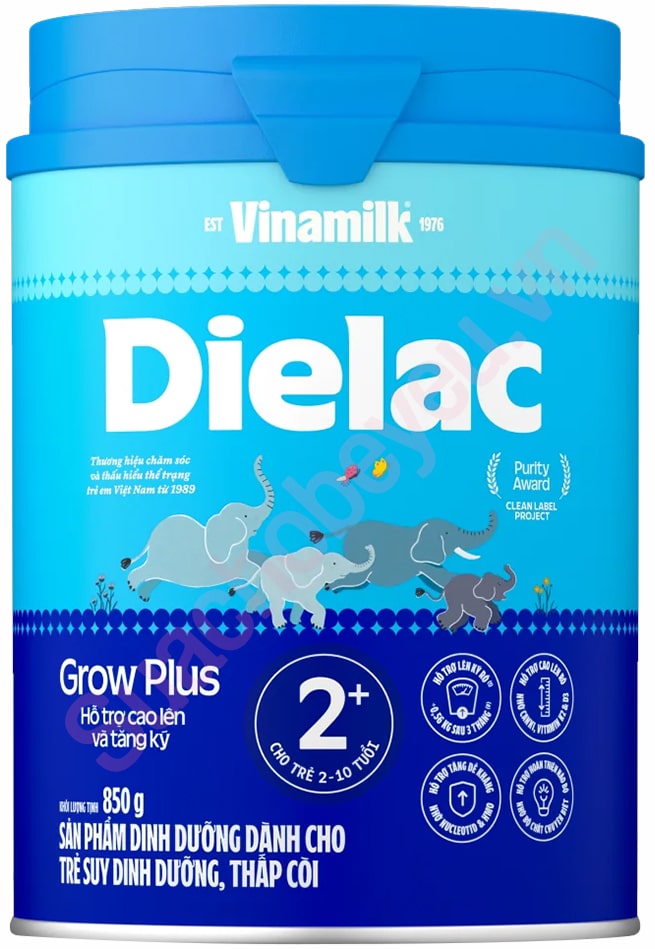 sữa Dielac Grow Plus 2+ lon 850g cho trẻ 2-10 tuổi