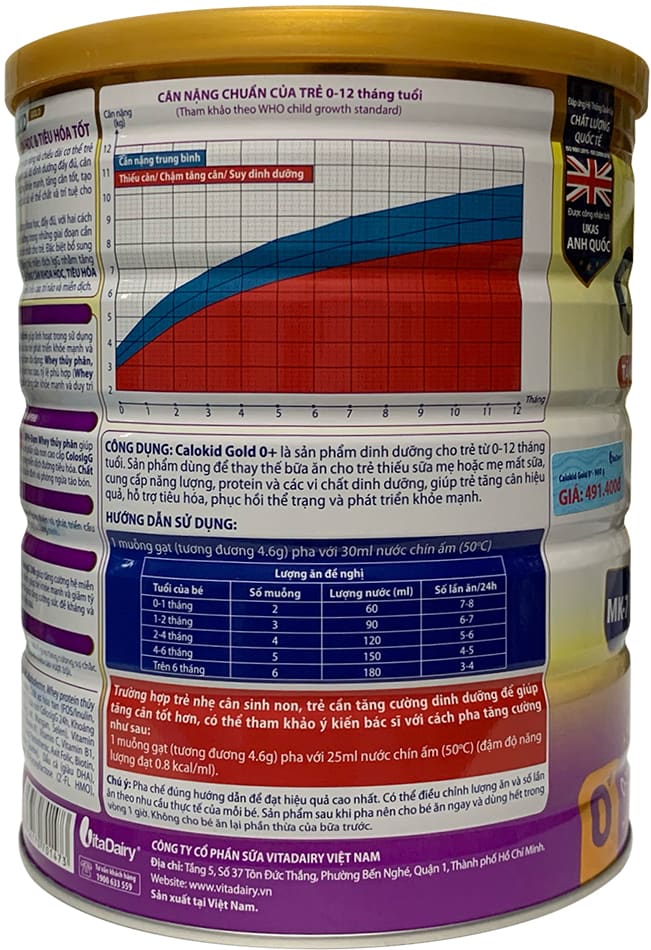 Sữa Calokid Gold 0+ lon 900g tăng cân khoa học cho trẻ 0-12 tháng tuổi