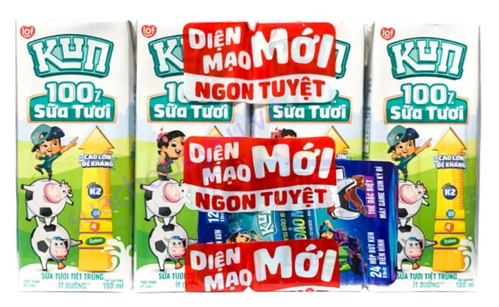 sữa tươi tiệt trùng kun ít đường hộp 180ml